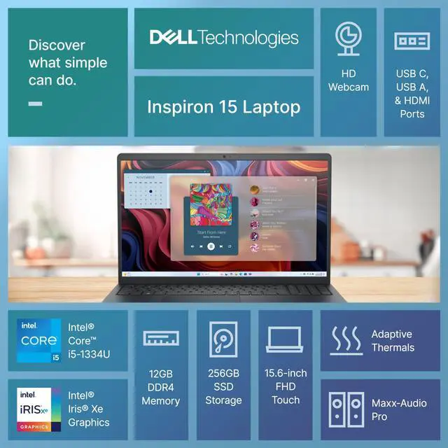 Alt view image 3 of 7 - Dell Inspiron 15.6" Touch Laptop 10-Core Intel i5 12GB RAM 256GB SSD Office+Pro