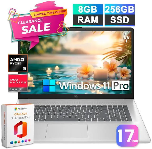 Main image of HP Laptop Computer 17.3 Ryzen 3, Up to 4.1 GHz 8GB RAM 256GB SSD Office 2024 Pro