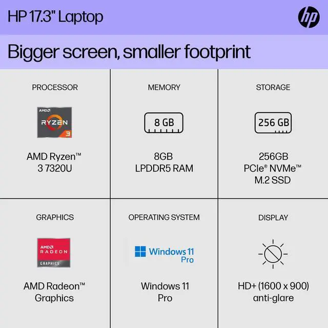 Alt view image 3 of 7 - HP Laptop Computer 17.3 Ryzen 3, Up to 4.1 GHz 8GB RAM 256GB SSD Office 2024 Pro