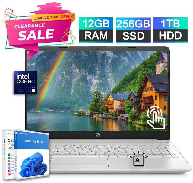 Main image of HP Laptop Computer 15.6 Touch Intel i5 12GB RAM 256GB SSD 1TB HDD Office Backlit