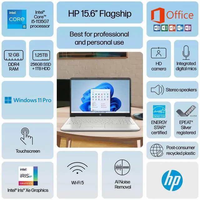 Alt view image 2 of 7 - HP Laptop Computer 15.6 Touch Intel i5 12GB RAM 256GB SSD 1TB HDD Office Backlit