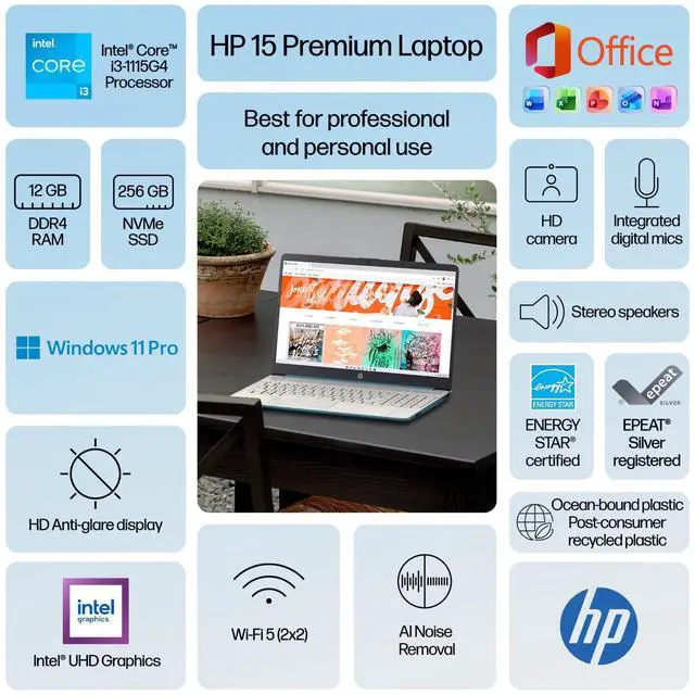 Alt view image 3 of 7 - HP Laptop Computer Office 2024 15.6" Intel Core i3 12GB RAM 256GB SSD Win 11 Pro