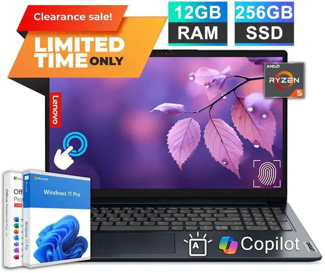 Main image of Lenovo IdeaPad Laptop 15.6" Touch AMD Ryzen 5, 12GB RAM 256GB SSD Office Backlit