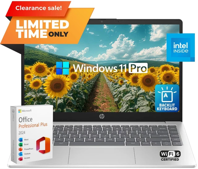 Main image of HP Laptop Computer 14" Quad-Core Intel N200, 8GB RAM 756GB Storage, Win 11 Pro