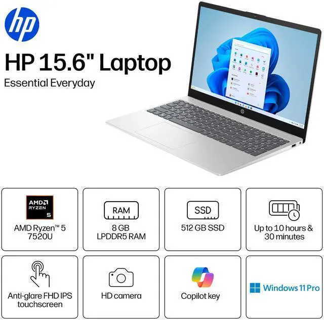 Alt view image 3 of 7 - 2026 HP Laptop Notebook 15.6 Touch Office 2024 AMD Ryzen 5 8GB RAM 512GB SSD Pro