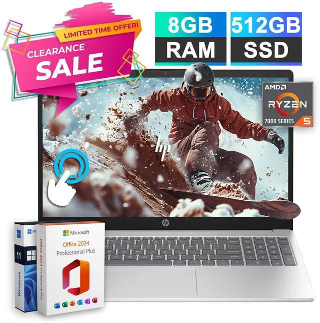 Main image of 2026 HP Laptop Notebook 15.6 Touch Office 2024 AMD Ryzen 5 8GB RAM 512GB SSD Pro