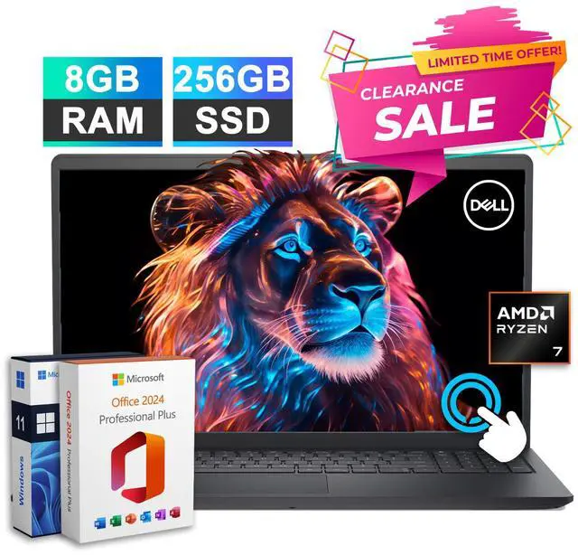 Main image of 2026 Dell Inspiron 15.6" Laptop Office Touch AMD Ryzen 7 7730U 8GB RAM 256GB SSD