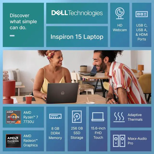 Alt view image 3 of 7 - 2026 Dell Inspiron 15.6" Laptop Office Touch AMD Ryzen 7 7730U 8GB RAM 256GB SSD