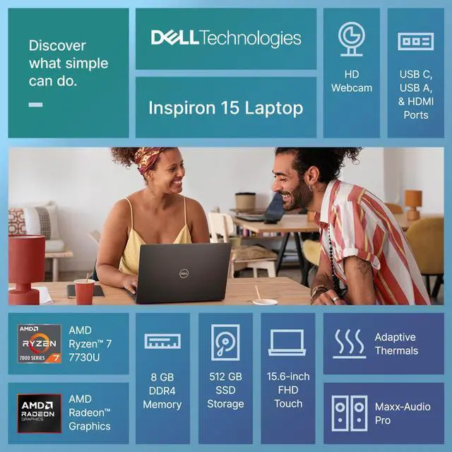 Alt view image 3 of 7 - 2026 Dell Inspiron 15.6" Laptop Touch AMD Ryzen 7 7730U 8GB RAM 512GB SSD Office