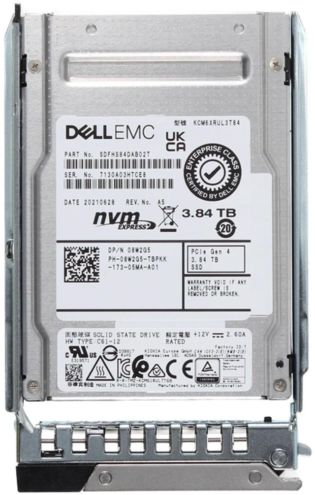 Alt view image 5 of 5 - 8W2G5-CD1 Dell 3.84TB Enterprise NVMe Gen4 RI TLC 2.5 SSD CM6-R