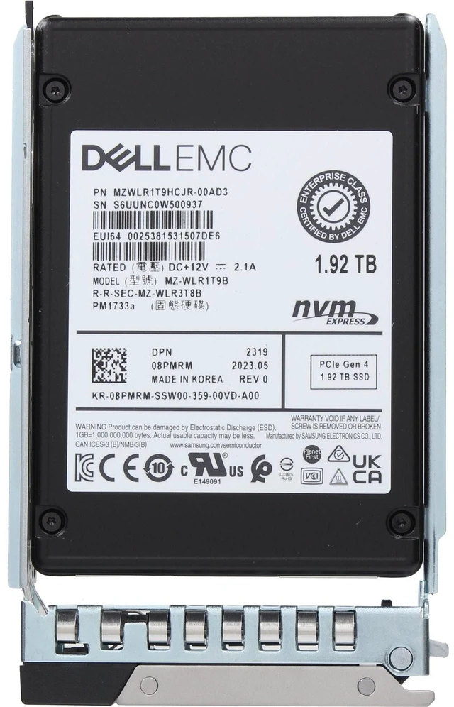 Alt view image 5 of 5 - 8PMRM-CD1 Dell 1.92TB Enterprise NVMe Gen4 RI TLC 2.5 SSD PM1733a