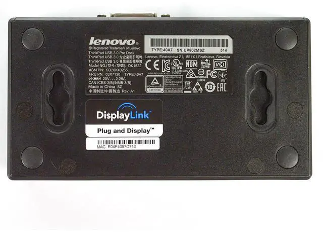 Alt view image 5 of 6 - Lenovo ThinkPad USB 3.0 Pro Dock 40A7 Laptop Docking Station 40A70045US 03X7130