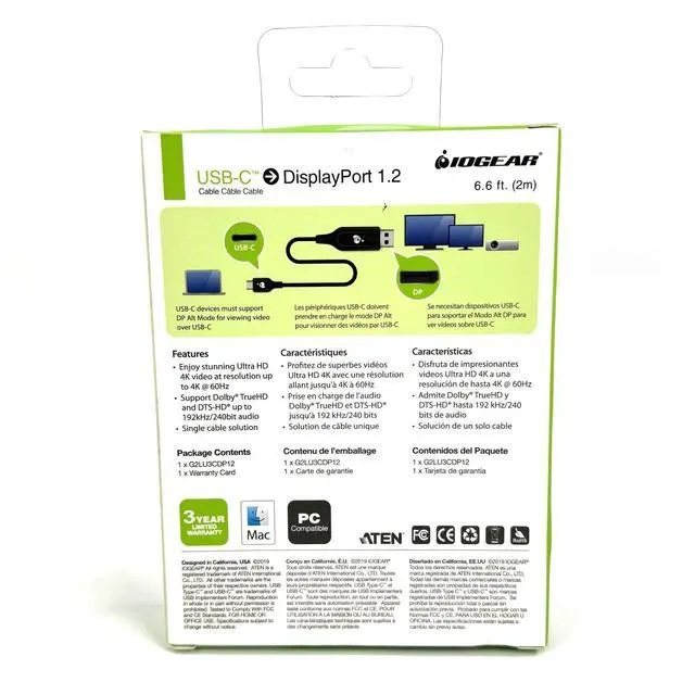 Alt view image 6 of 7 - Lot 5 IOGEAR USB-C Thunderbolt 3 to DisplayPort 1.2 4K HDR 2M G2LU3CDP12