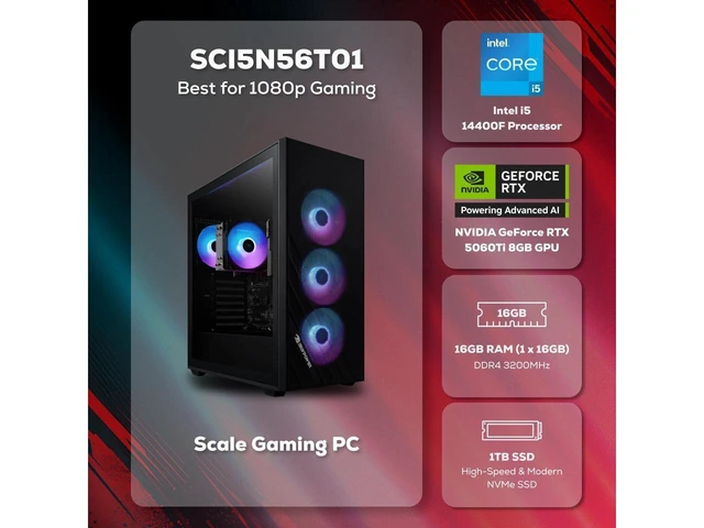 Alt view image 2 of 5 - iBUYPOWER Scale ARGB Intel i5-14400F 16GB 1TB RTX 5060 Ti W11H Gaming Desktop