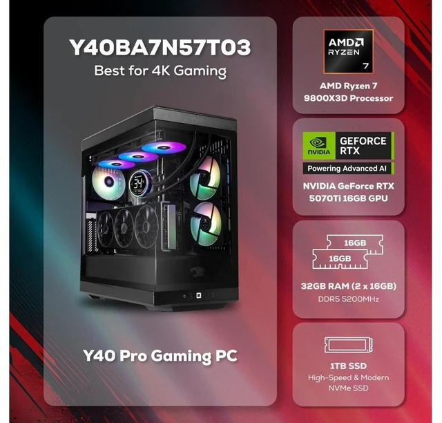 Alt view image 2 of 5 - iBUYPOWER HYTE Y40 Pro RGB AMD Ryzen 7 9800X3D 32GB 1TB RTX 5070 Ti W11H Desktop