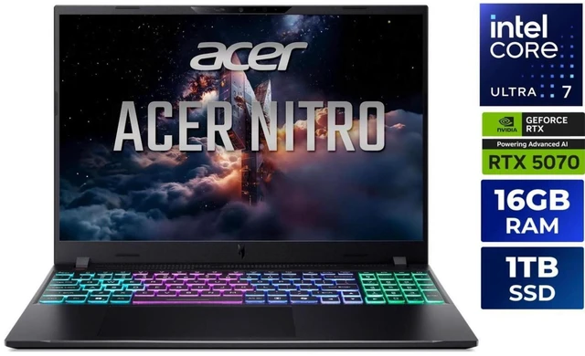 Main image of Acer Nitro V 16S AI 16" WUXGA Intel Ultra7 355 16GB 1TB SSD RTX 5070 W11H Laptop