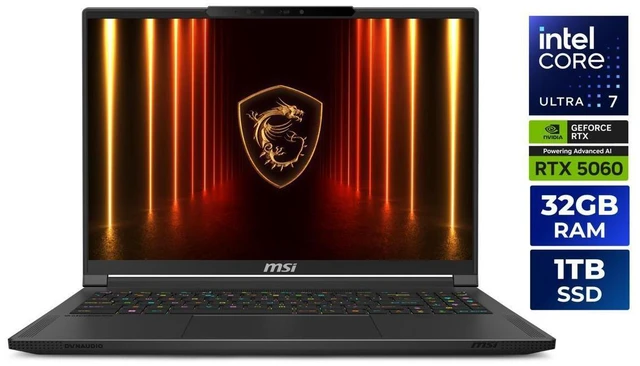 Main image of MSI Stealth 16 AI 16" QHD OLED Intel Core Ultra7-255H 32GB 1TB SSD RTX 5060 W11H