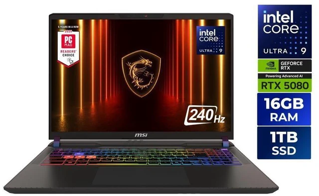 Main image of MSI Vector 16 HX AI 16" QHD+ Intel Core Ultra 9 275HX 16GB 1TB SSD RTX 5080 W11H