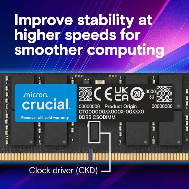 Alt view image 3 of 5 - Crucial CT2K16G64C52CS5 32GB Kit (16GBx2) DDR5-6400 CSODIMM Memory Kit