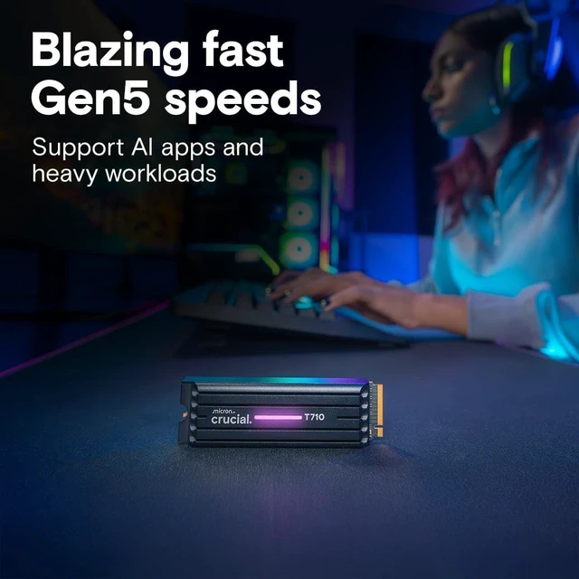 Alt view image 3 of 6 - Crucial T710 1TB PCIe Gen5 NVMe SSD Heatsink 14,900MB/s CT1000T710SSD5