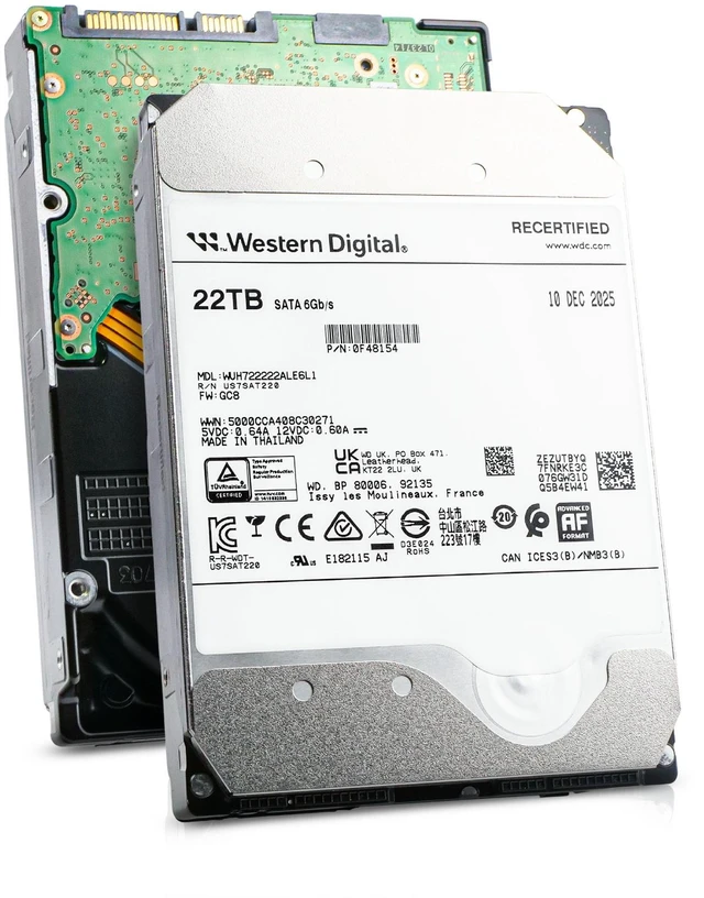 Main image of WD DC HC570 22TB WUH722222ALE6L1 0F48154 7.2K RPM SATA 6Gb/s 512e 3.5" HDD