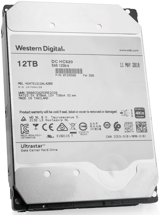 Alt view image 3 of 6 - (NOT FOR HOME PC!) WD Ultrastar HC520 12TB HUH721212AL4200 0F29560 7.2K RPM SAS 12Gb/s 4Kn 3.5" HDD