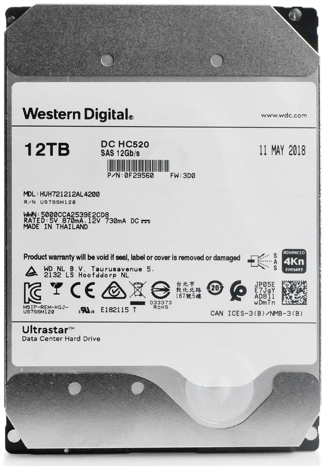 Alt view image 5 of 6 - (NOT FOR HOME PC!) WD Ultrastar HC520 12TB HUH721212AL4200 0F29560 7.2K RPM SAS 12Gb/s 4Kn 3.5" HDD