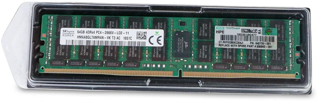 Alt view image 3 of 7 - (NOT FOR HOME PC!) HP/SK Hynix 64GB DDR4 2666MHz HMAA8GL7AMR4N-VK 4DRx4 PC4-2666V ECC LRDIMM RAM