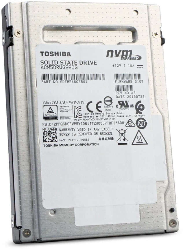 Alt view image 5 of 14 - Toshiba CM5-R 960GB KCM5DRUG960G PCIe Gen 3.0 x4 4GB/s 3D TLC U.2 NVMe 2.5" SSD