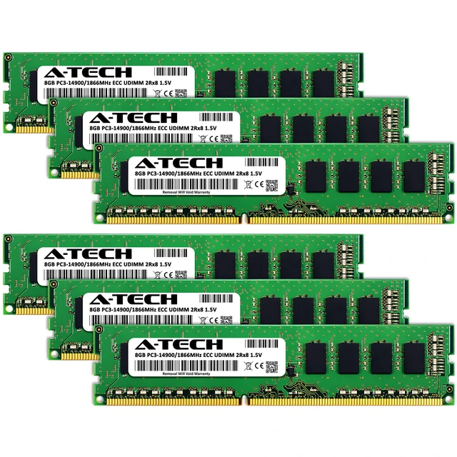 Alt view image 2 of 7 - (NOT FOR HOME PC!) A-Tech 48GB 6x 8GB PC3-14900E ECC Unbuffered DDR3 1866MHz DIMM Server Memory RAM
