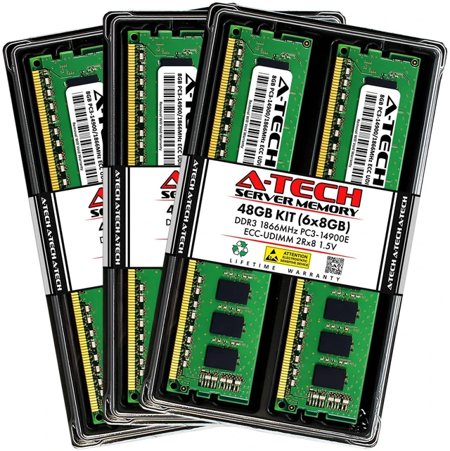 Main image of (NOT FOR HOME PC!) A-Tech 48GB 6x 8GB PC3-14900E ECC Unbuffered DDR3 1866MHz DIMM Server Memory RAM