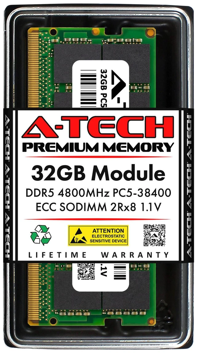 Main image of (NOT FOR HOME PC!) A-Tech 32GB 2Rx8 PC5-38400 DDR5 4800 MHz ECC SODIMM MicroServer NAS Memory RAM