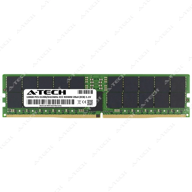 Alt view image 2 of 6 - A-Tech 128GB 2Rx4 PC5-51200R DDR5 6400 MHz EC8 RDIMM 288-Pin Server Memory RAM