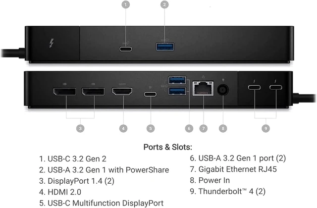 Alt view image 5 of 7 - Dell Thunderbolt 4 USB-C Dock WD22TB4 HDMI DP RJ45 with 180W AC Adapter MT6V9
