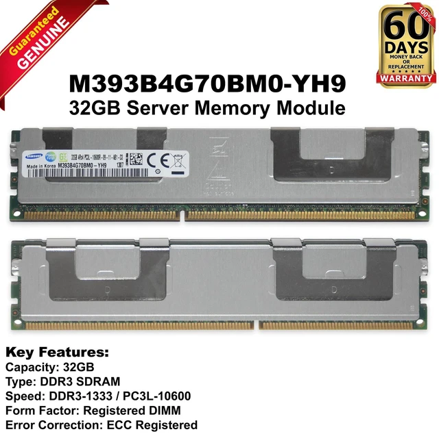Main image of Samsung M393B4G70BM0-YH9 32GB DDR3L 1333MHz 4Rx4 PC3L-10600R Memory Ram 0R45J
