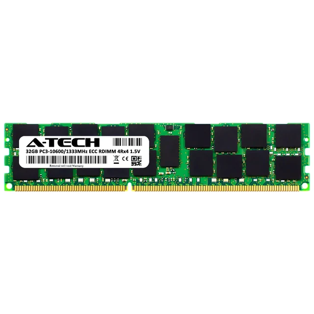 Alt view image 2 of 7 - (NOT FOR HOME PC!) A-Tech 32GB 4Rx4 PC3-10600R DDR3 1333 MHz ECC RDIMM REG Server Memory RAM Module