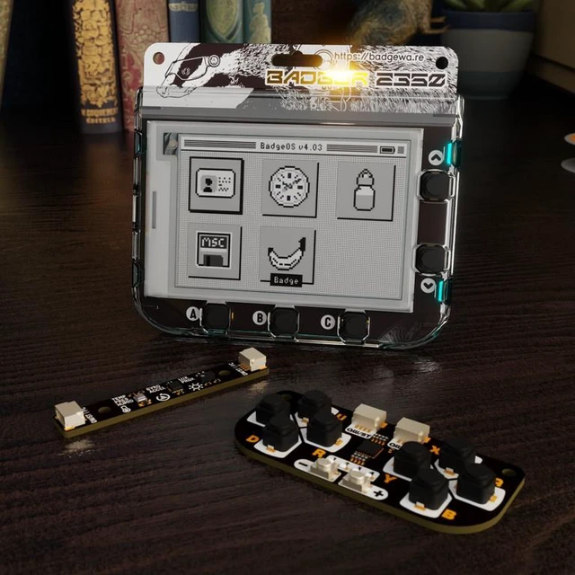 Main image of Pimoroni Badgeware Badger+STEM Kit w/ four-level greyscale 2.7" E-Paper display