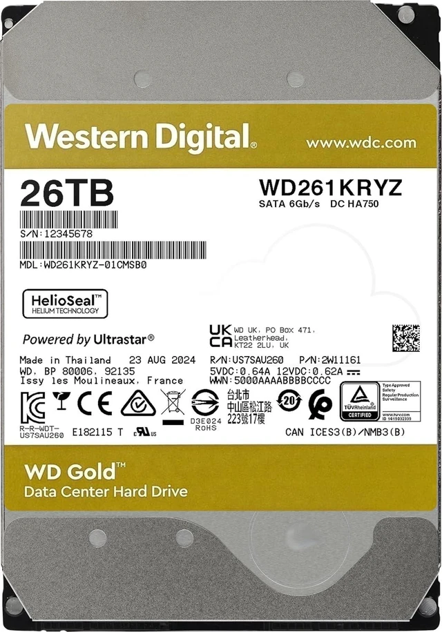 Alt view image 2 of 6 - WD Gold 26TB Enterprise Class HDD 7200RPM Class SATA 6Gb/s 512MB Cache 3.5"