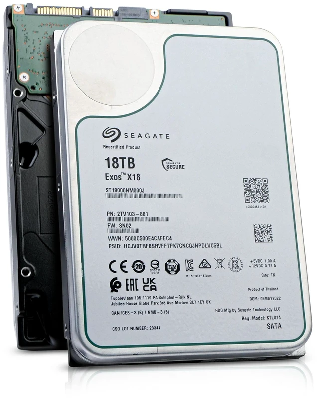 Main image of Seagate Exos X18 18TB ST18000NM000J 7.2K RPM SATA 6Gb/s 512e 3.5" Enterprise HDD