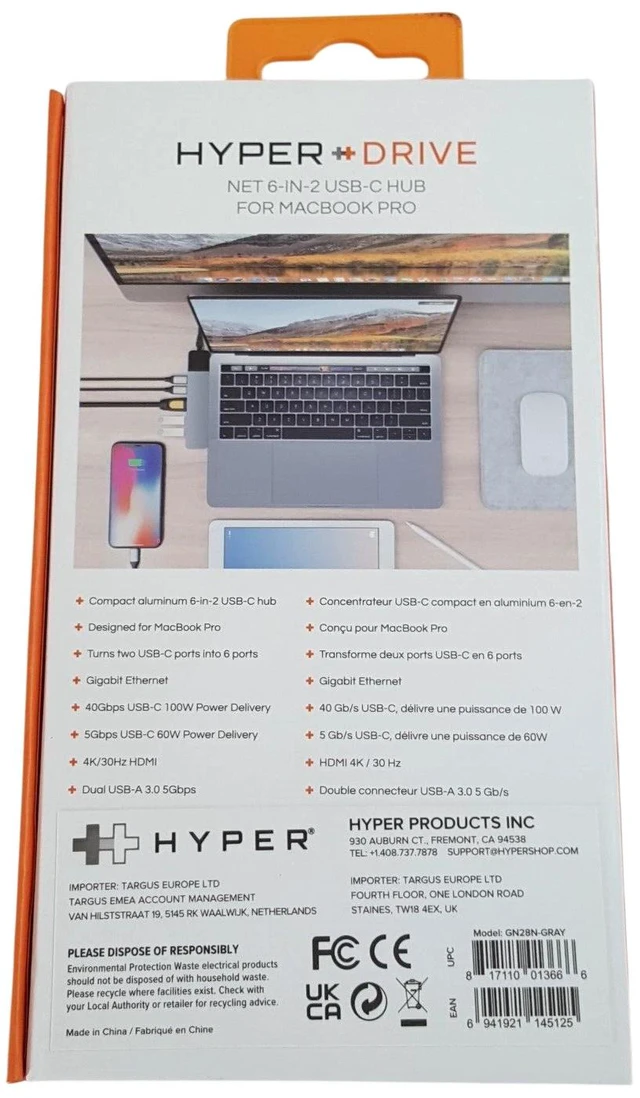 Alt view image 3 of 7 - Lot 100 HyperDrive NET 6-in-2 USB-C Hub MacBook Pro Air HDMI Ethernet GN28N-GRAY