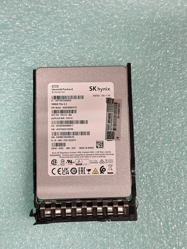 Alt view image 3 of 7 - HPE 7.68TB NVMe U.3 Static V2 SSD G4 x4 RI SFF 2.5 15mm SK Hynix PE8110 BC 100%