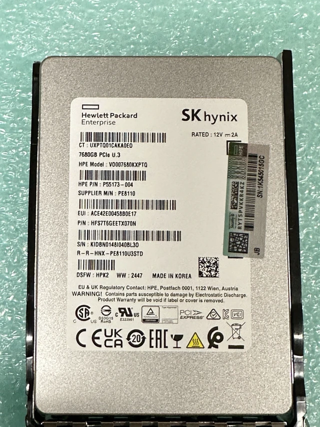 Alt view image 4 of 7 - HPE 7.68TB NVMe U.3 Static V2 SSD G4 x4 RI SFF 2.5 15mm SK Hynix PE8110 BC 100%