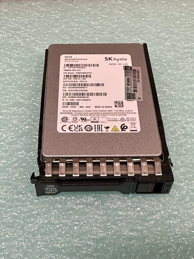 Alt view image 7 of 7 - HPE 7.68TB NVMe U.3 Static V2 SSD G4 x4 RI SFF 2.5 15mm SK Hynix PE8110 BC 100%