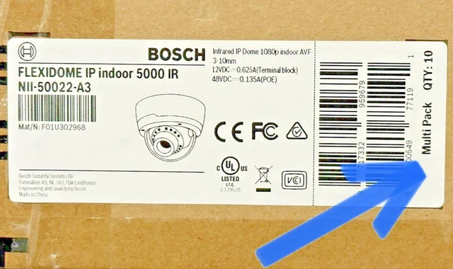 Main image of Lot of 10 Bosch NII-50022-A3 IP 5000 HD 1080p F1.3 3-10mm Indoor Dome Camera AVF
