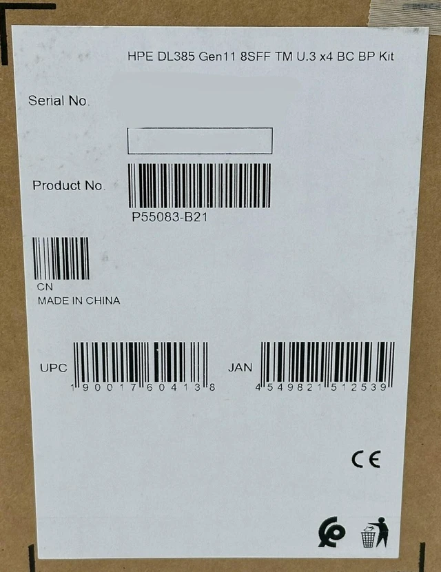 Main image of HPE P55083-B21 ProLiant DL385 DL345 Gen11 8SFF Tri-Mode U.3 x4 BC Backplane Kit