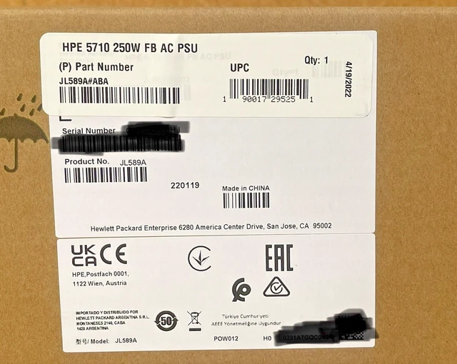 Main image of HPE JL589A FlexFabric 5710 250W Front-to-Back AC Power Supply JL589A#ABA FB