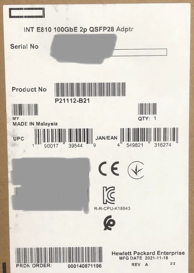 Main image of HPE Intel P21112-B21 E810 100GbE 2P Server Network Adapter NIC 2 Port QSFP28