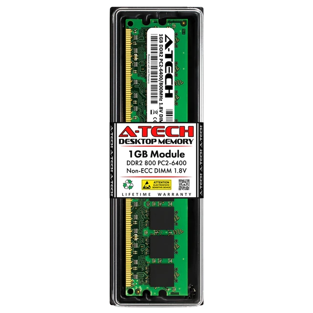 Main image of A-Tech 1GB PC2-6400 Desktop DDR2 800 MHz DIMM 240-Pin non-ECC Memory RAM 1x 1G