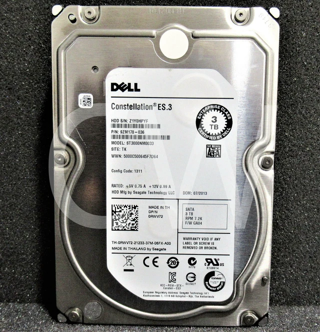 Alt view image 3 of 4 - 9ZM178-036 Dell ST3000NM0033 3TB 7.2K 6Gb/s 128MB Cache 3.5" SATA HDD Hard Drive