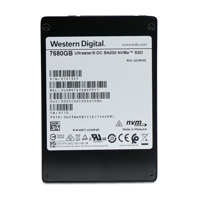 Alt view image 4 of 7 - WD DC SN200 7.68TB HUSMR7676BDP3Y1 0TS1357 PCIe Gen 3.0 x4 4GB/s NVMe 2.5" SSD